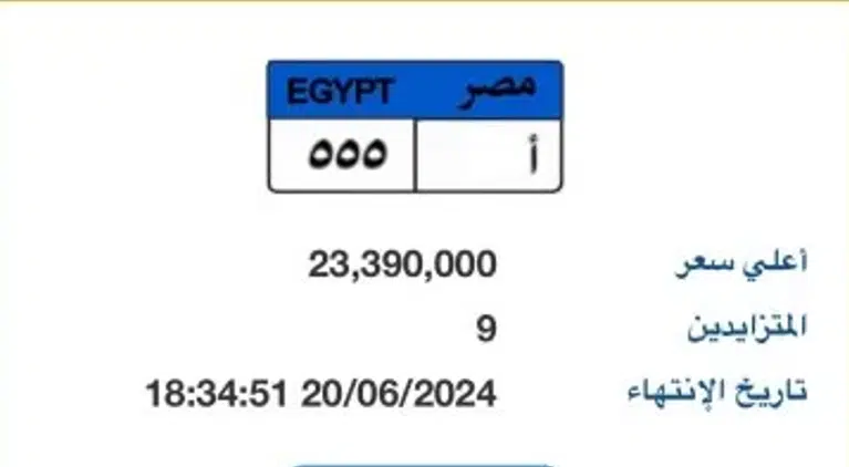 مزايدة لوحة السيارة ‘أ - 555’: